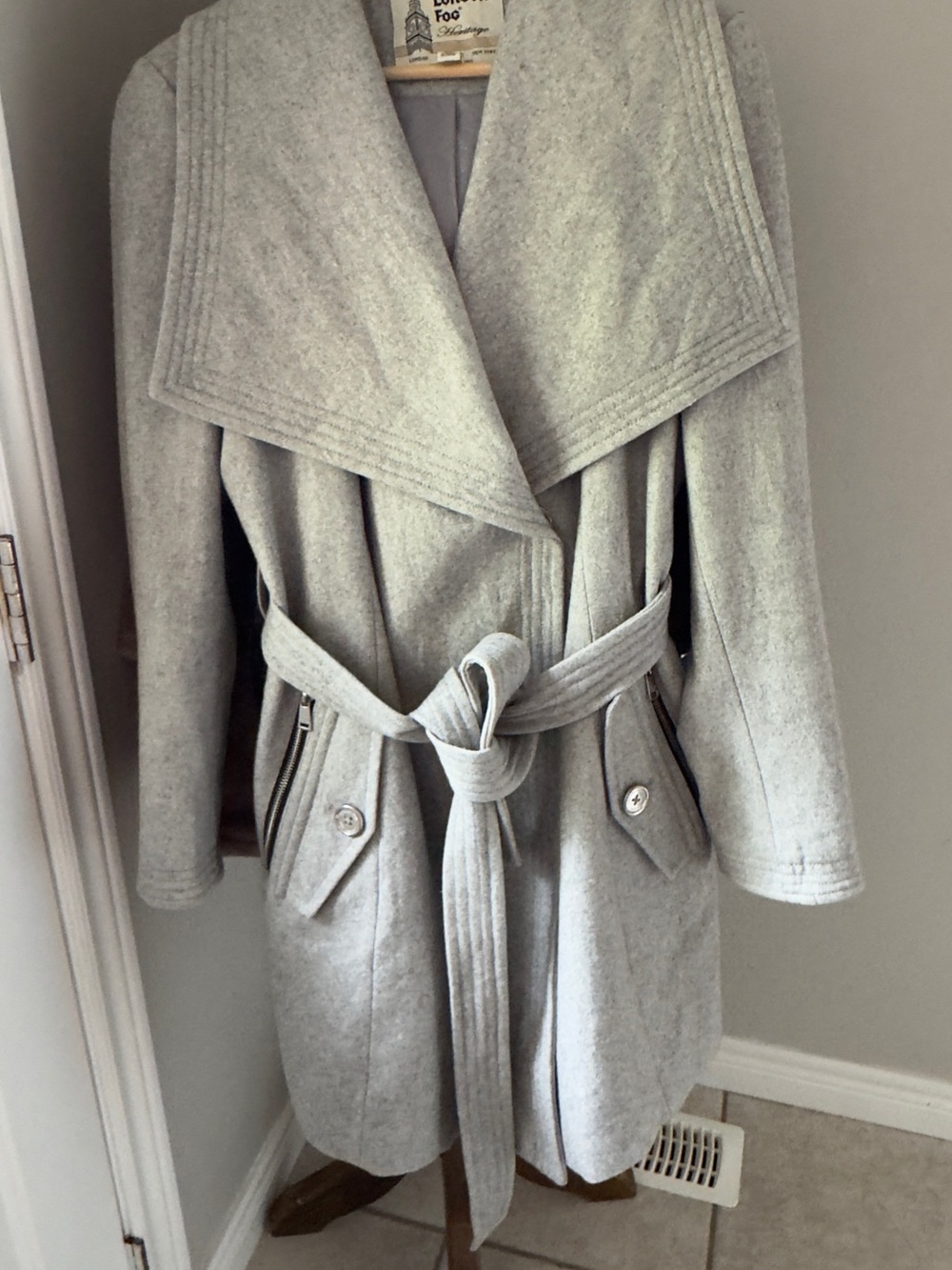 London Fog Light Gray Belted Coat